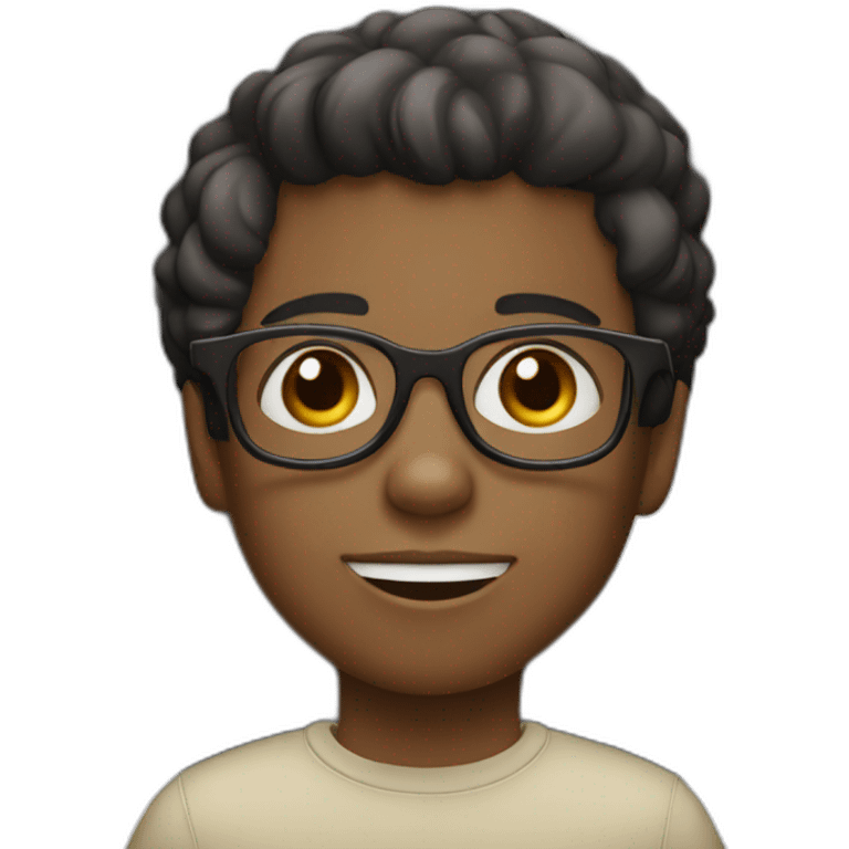 little black boy with little short hair upwards with black glasses emoji