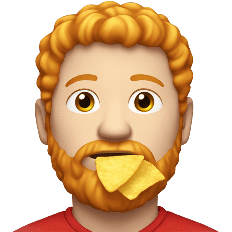 A fat man who’s ginger with a red hoodie eating chips emoji