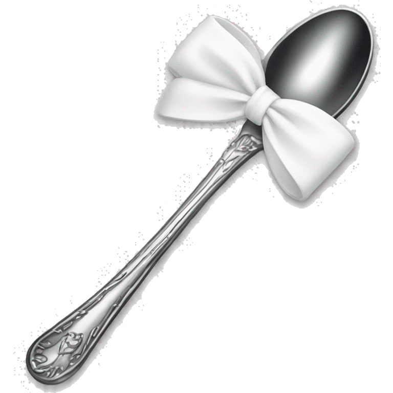 elegant spoon bound together with white bow emoji