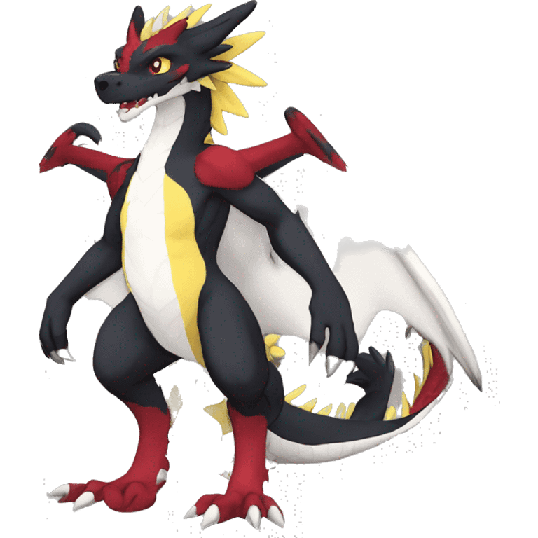 Anthro Cute cool black red white yellow nargacuga-dragon sergal animal hybrid Fakemon full body emoji