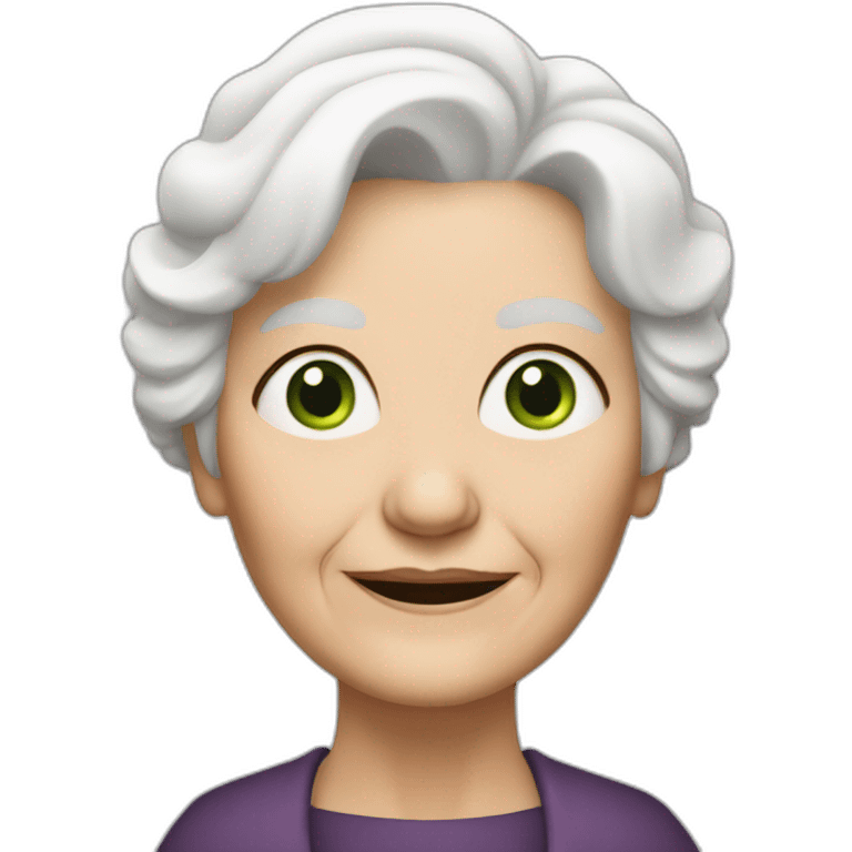 old woman grandma with white hair, white skin, green eyes emoji