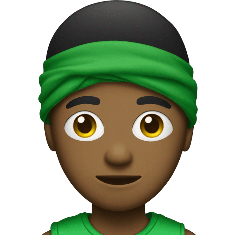 boy with ski mask on with a green bandana on shoulder emoji