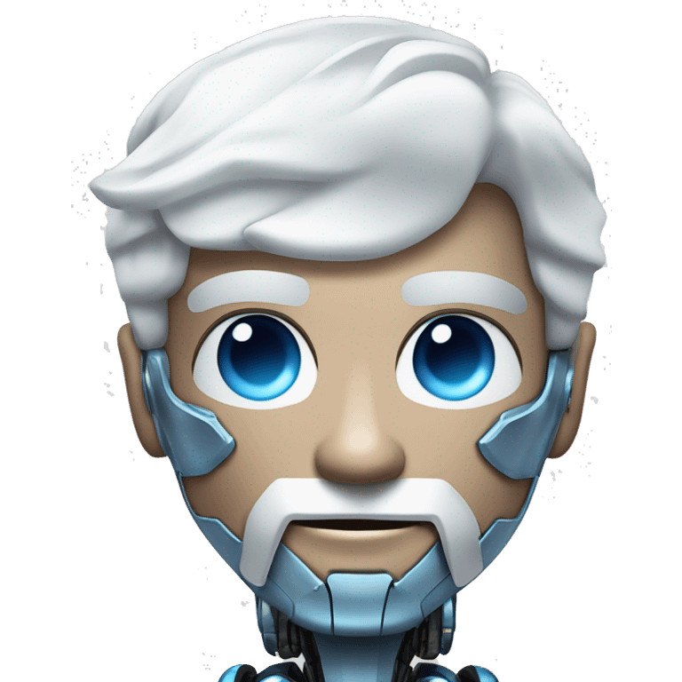 Bionic robot man muscly with white hair and beard and blue eyes flexing muscly arms  emoji