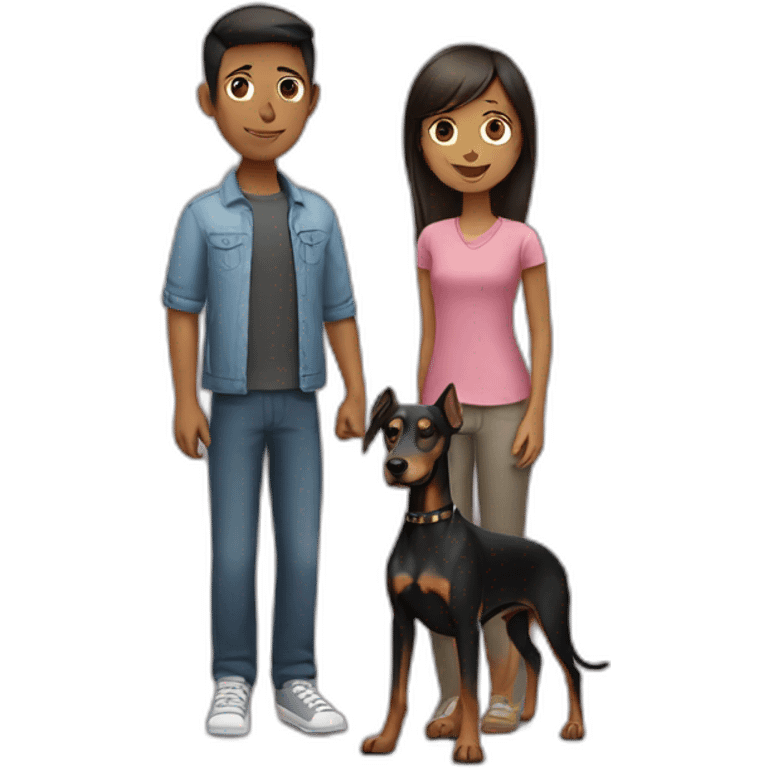 A girl and boy with a doberman dog  emoji