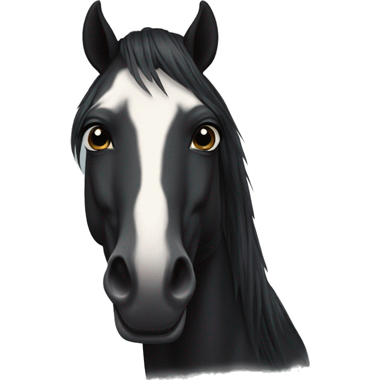 face of black horse with SMALL Star on forehead and has short mane lookin at front emoji