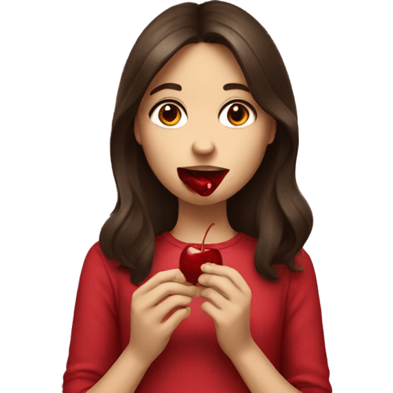 brunette girl eating a cherry emoji