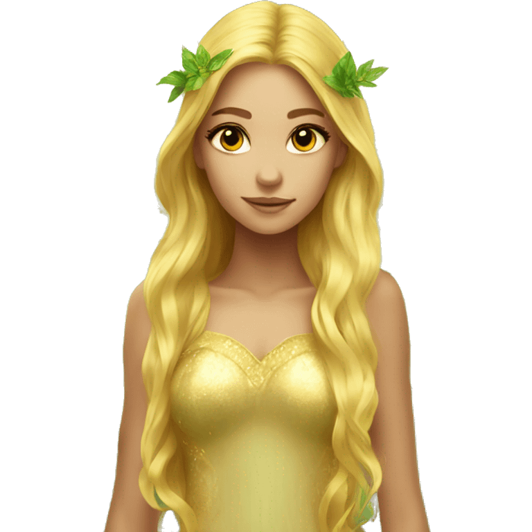 Beautiful, fairy, gold, yellow, green, long hair, big wings emoji