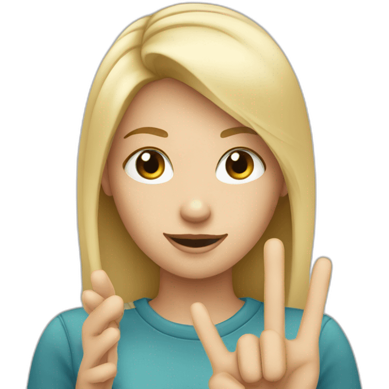 white skin girl with blonde hair showing THREE fingers up on her one hand emoji