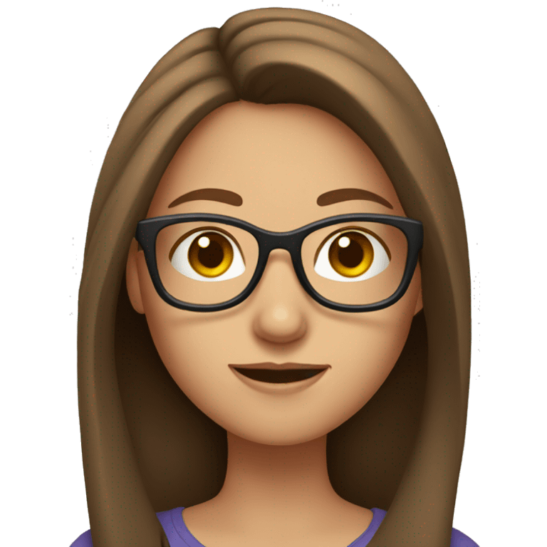 Caucasian girl with long brown hair wearing glasses emoji