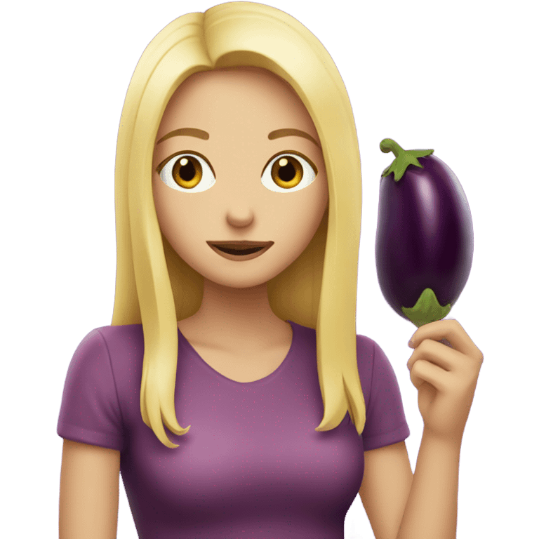 Blonde girl eating an eggplant emoji