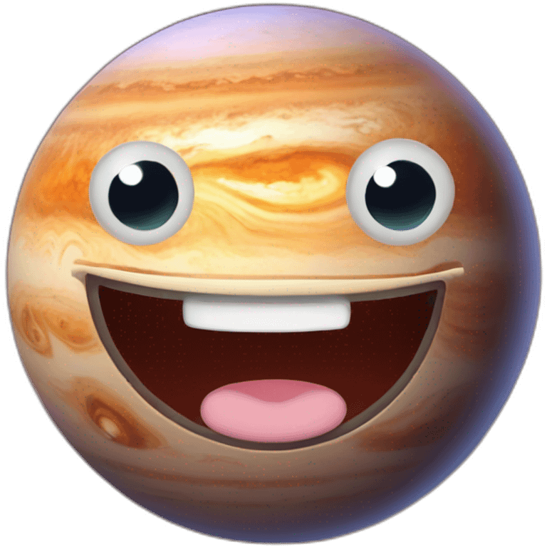 planet Jupiter with a cartoon beaming spider face with smiling eyes emoji