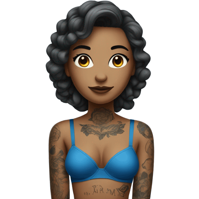 confident girl with tattoos with blue lingerie  emoji