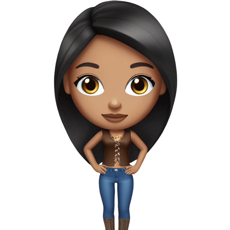 Bratz long dark brown hair and blue eyes  emoji