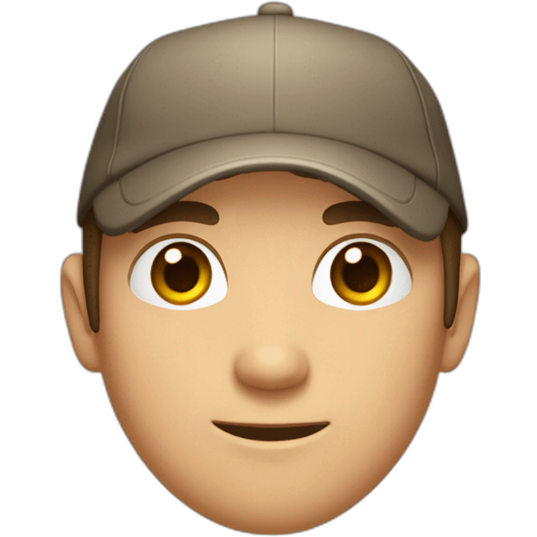 Guy with brown hair and short, brown eyes with a cap the is inside a circle that try to exit emoji