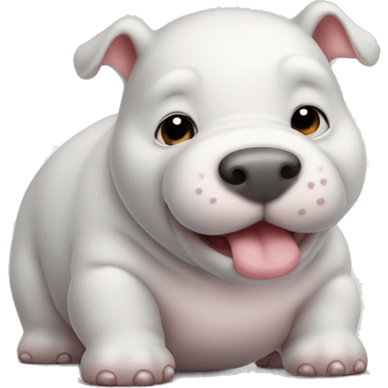 chubby white baby hippo dog with a belly emoji