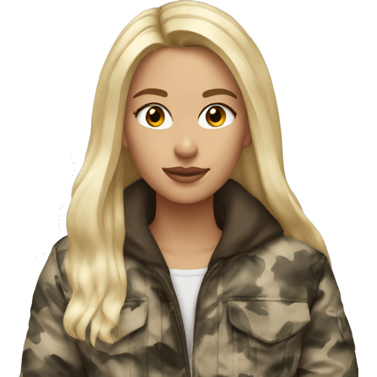 blonde girl brown eyes winter camo jacket emoji