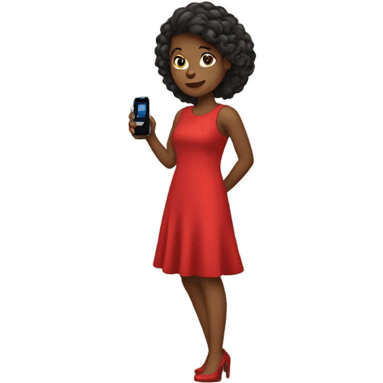 a girl in a red dress holding a cell phone emoji