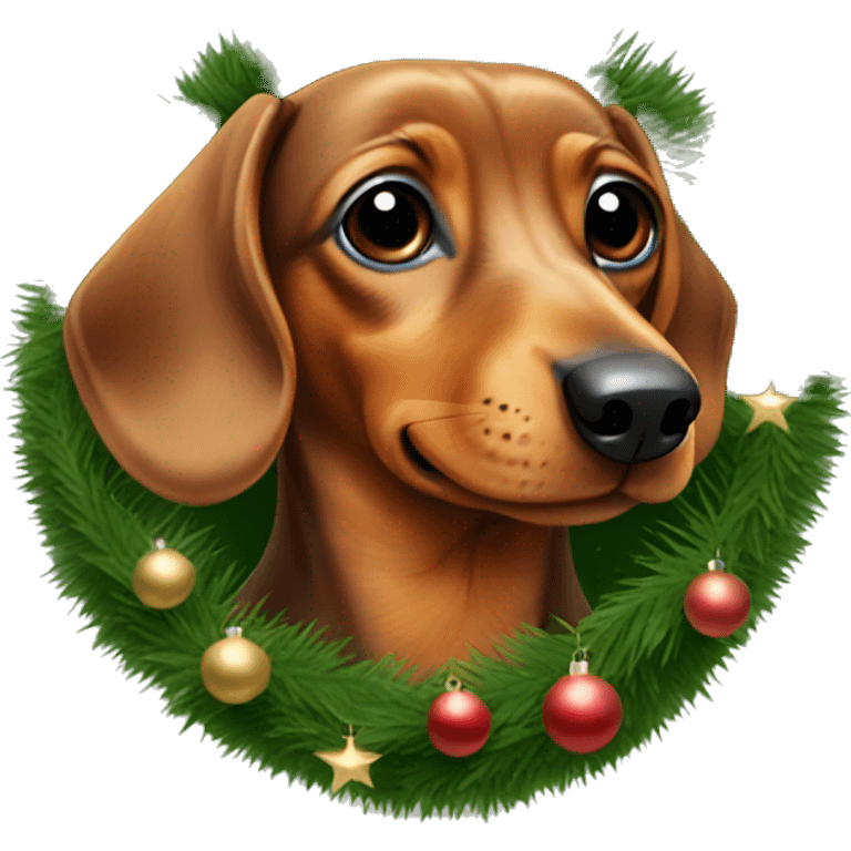 Brown Dachshund under Christmas tree emoji