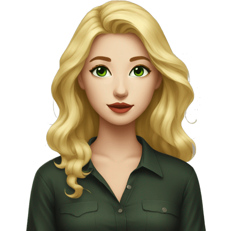 Artist GIRL with paints blonde beautiful green eye kiss full body and legs. Black shirt emoji