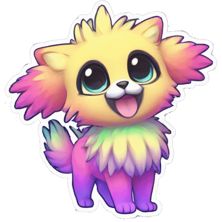 Anthro Fluffy Cool Cute Magical Elemental Shiny Colorful Neon Vibrant Colors Sparkle Kemono-style Chibi Fantasy-Animal-Fakémon-Pokémon-Hybrid Fur Sona Aesthetic Full Body Sticker emoji