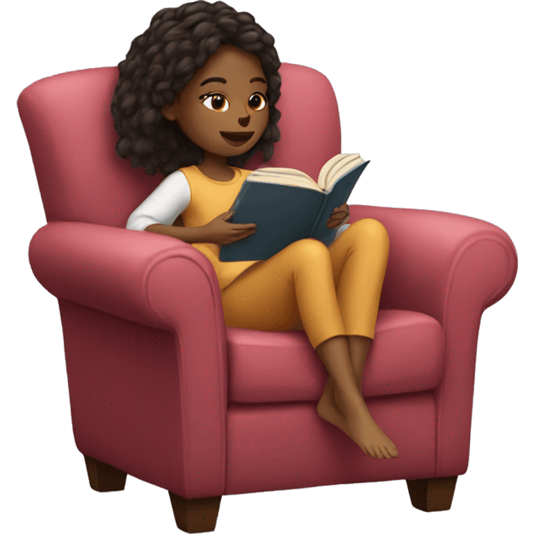 girl reading a book in cozy chair  emoji