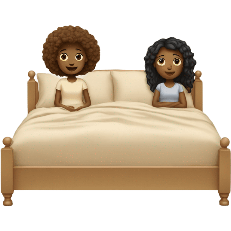 two girls in big beige bed emoji