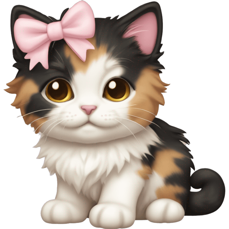 calico fluffy kitten pale pink bow emoji