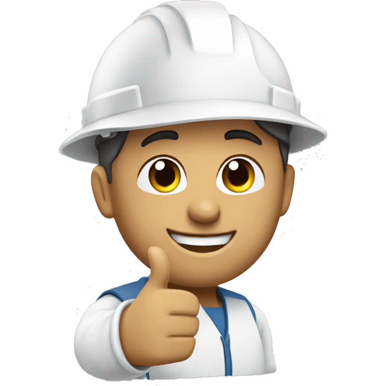 light skin engineer wearing a white construction hat and giving a thumbs up with his hand emoji