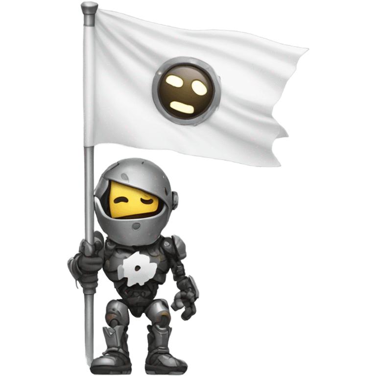 Damaged cyborg with white flag emoji