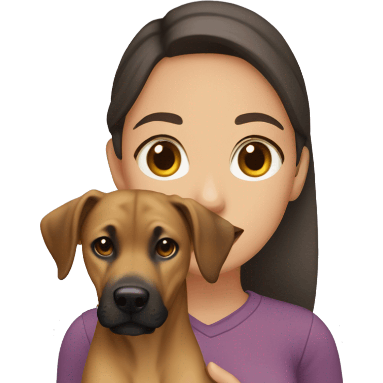 Brunette girl holding a black mouth cur emoji