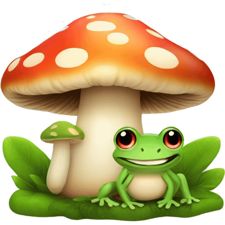 mushroom with frog on top, cute emoji