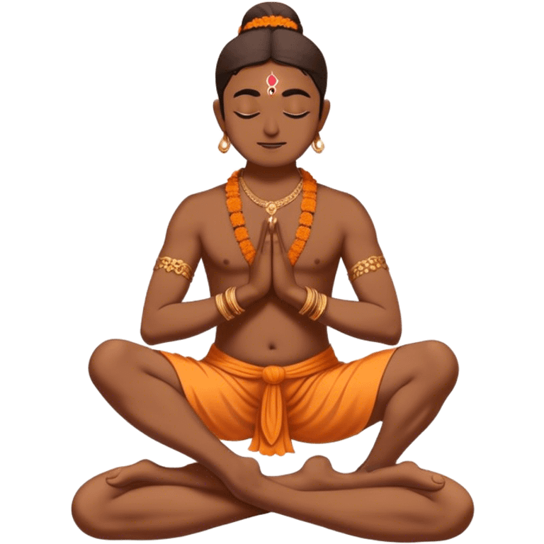 Hindu yogi standing on one feet with other feet on the knee of the other foot and standing in a sadhna position with hands in namaskar form emoji