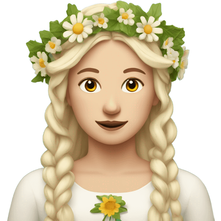 Midsommar look. White blonde woman who is a May Queen with flowers in her hair  emoji