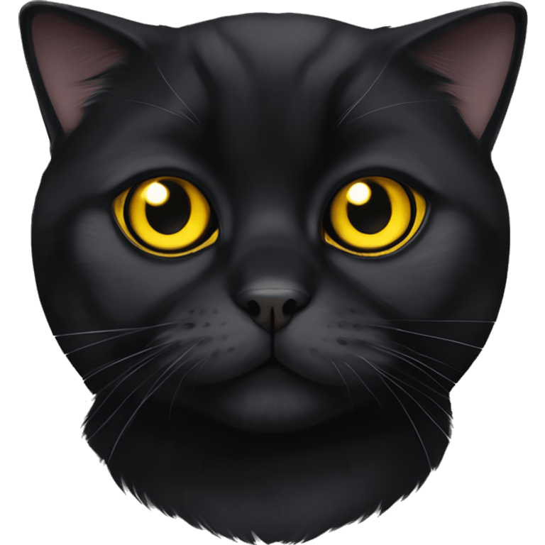 Scottish fold black cat withe round big yellow eyes emoji