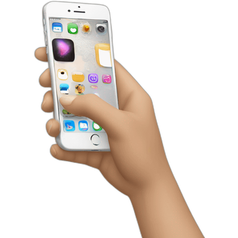 Light skintoned hand holding iphone with applications emoji