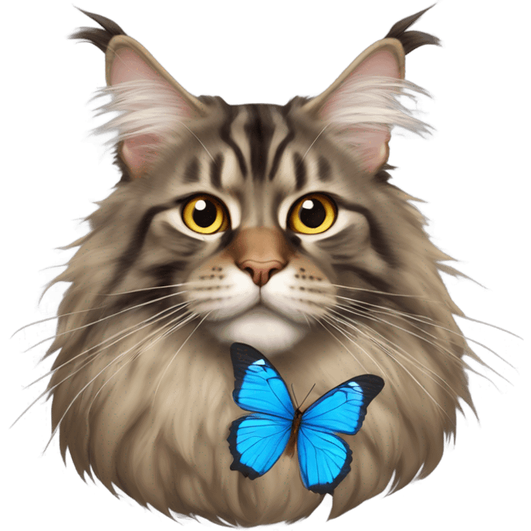 Maine Coon with a stupid face and butterfly on his mouth  emoji