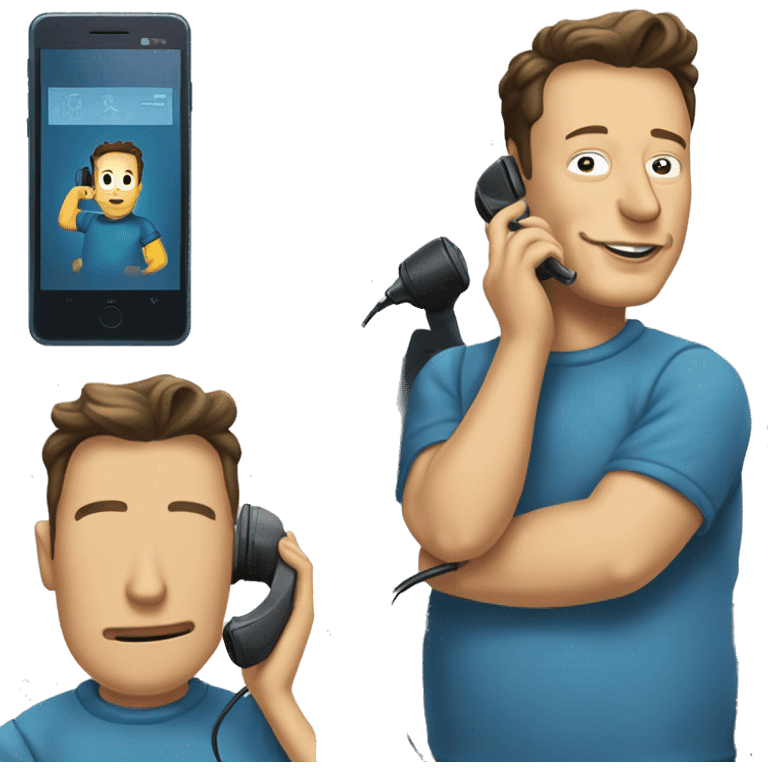 Elon musk in simpson style dressed as camrom blue outfit making a phone call on a flip phon  emoji