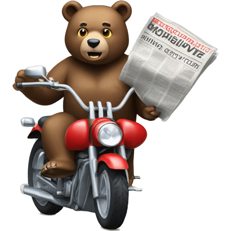 bear holding newspaper driving motobike emoji