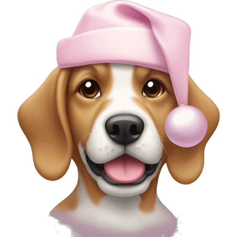 Dog with light pink Christmas hat and white bone in mouth emoji