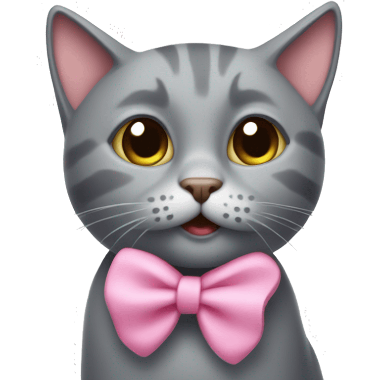 A grey cat with a pink bow blows a kiss emoji