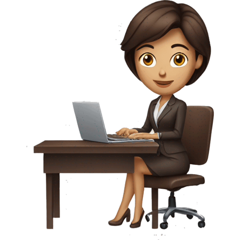 Business woman typing on a laptop with soft tan skin and chocolate brown hair, NO glasses emoji