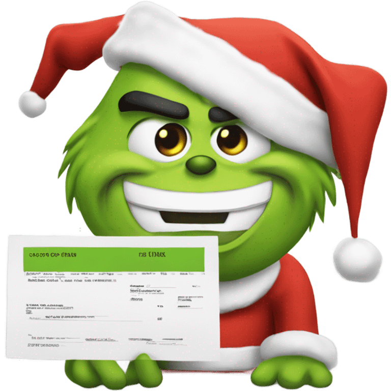 Grinch with santa hat and invoice in hand emoji