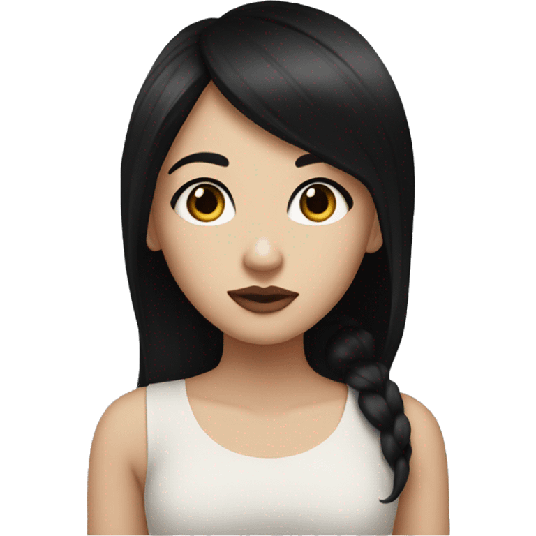 Girl with black hair and black eyes big eyes perperfect nose medium lips and mid white skin emoji