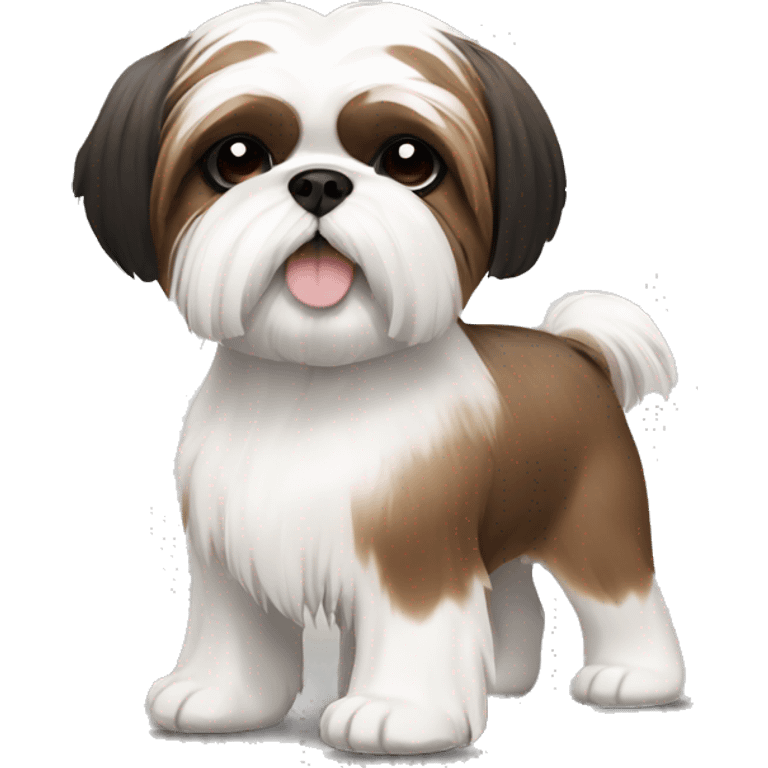 White Shih Tzu with brown and black ears and brown body patches  emoji