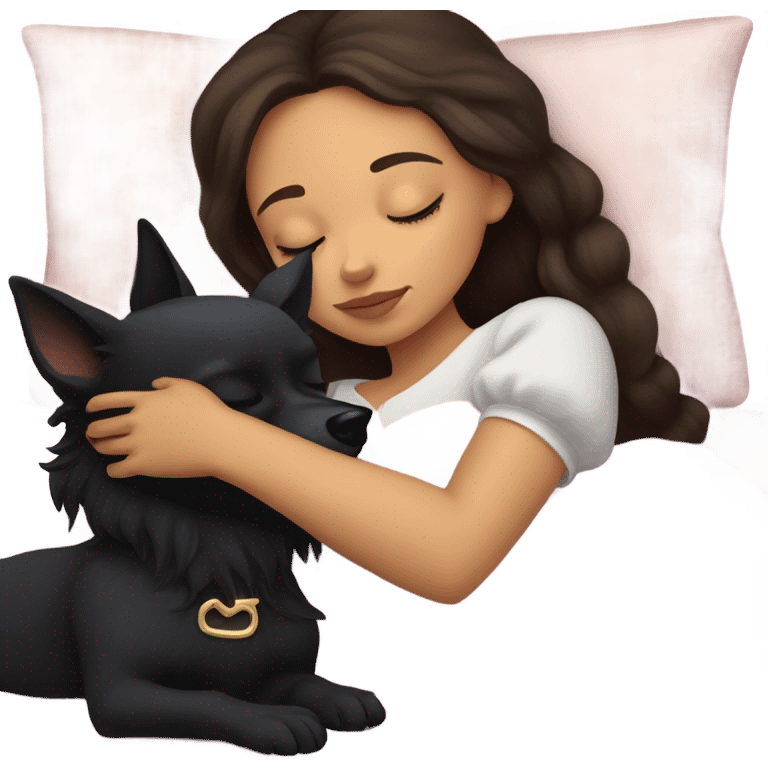 brunette Sleeping beauty girl with black chihuahua  emoji