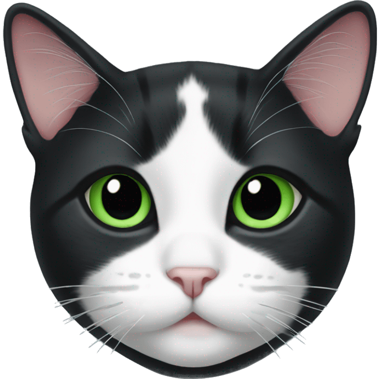 Tuxedo cat with clipped ear green eyes emoji