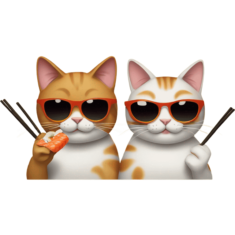 two cats wearing sunglasses and eating sushi emoji