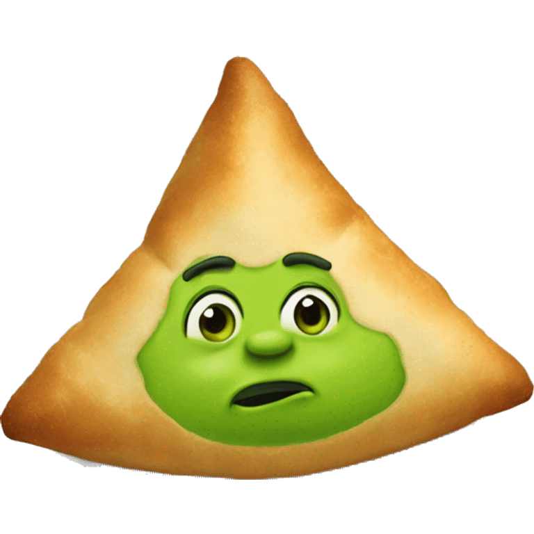 A green samosa with Shrek ears emoji