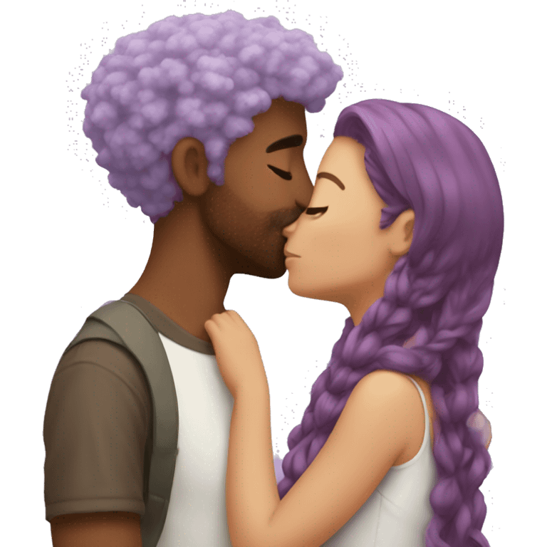 Lilac haired girl kissing brown hair man emoji