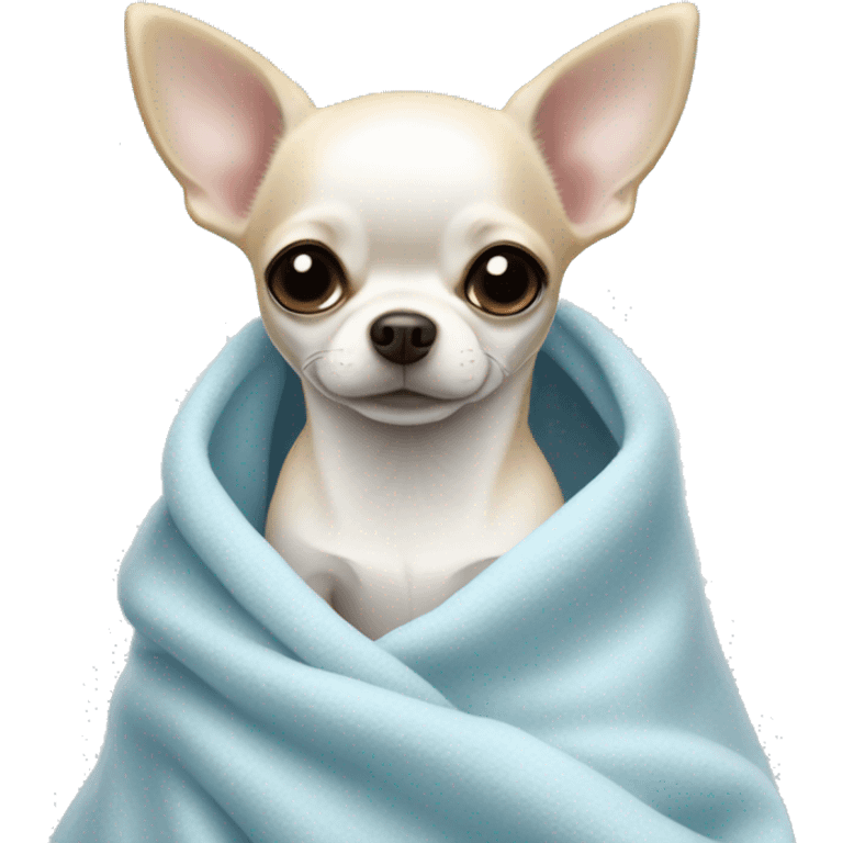 white chihuahua in a light blue blanket emoji